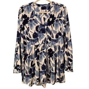 Denim&Co Blue and White Long Sleeve Tunic Size Small Petite EUC